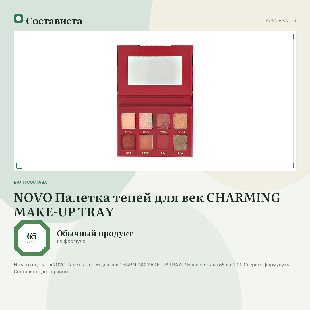 NOVO Палетка теней для век CHARMING MAKE-UP TRAY: балл состава 65 из 100 — Состависта