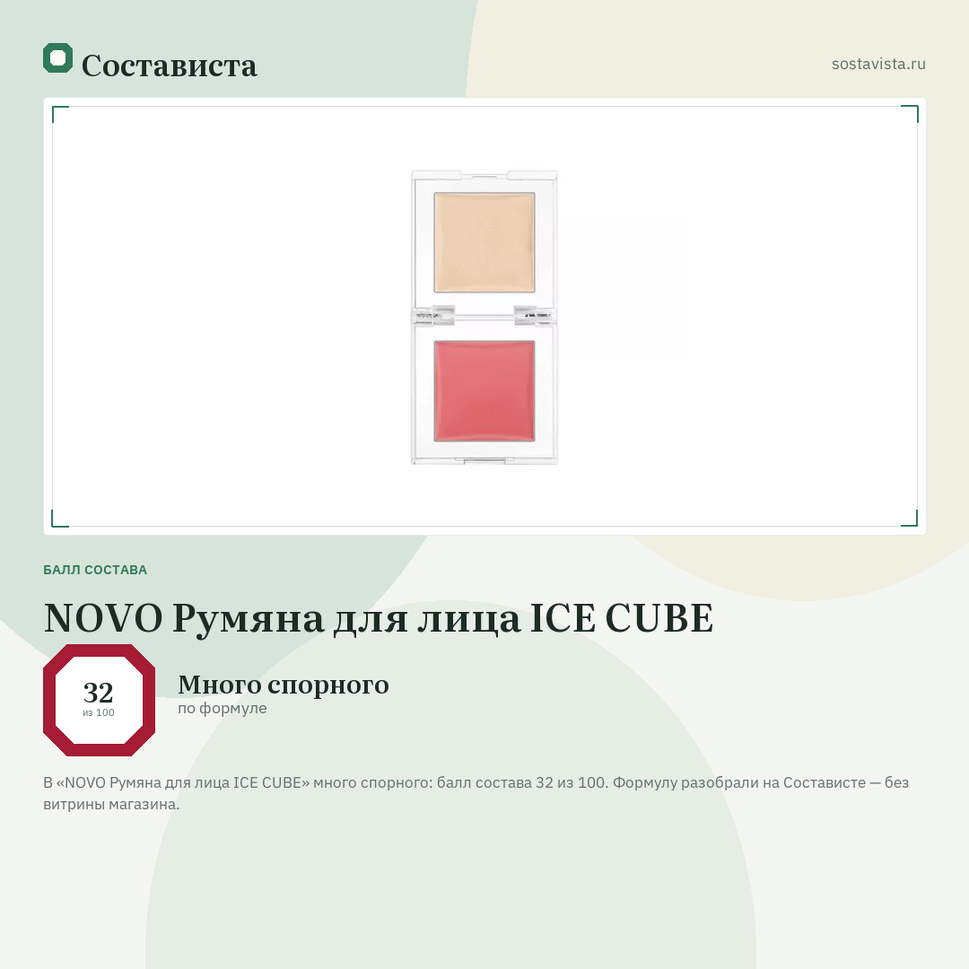 NOVO Румяна для лица ICE CUBE: балл состава 32 из 100 — Состависта