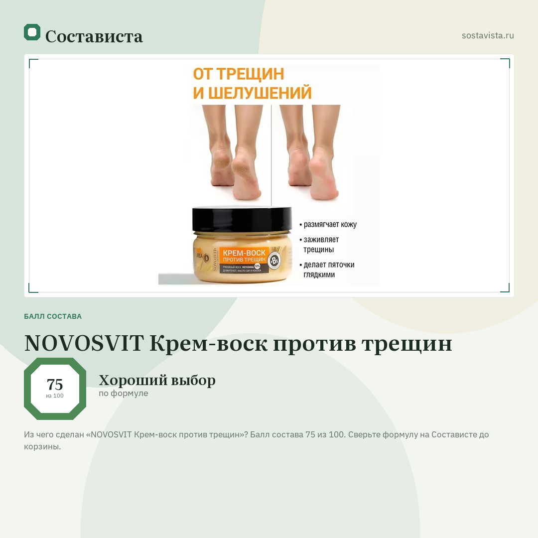 NOVOSVIT Крем-воск против трещин: балл состава 75 из 100 — Состависта