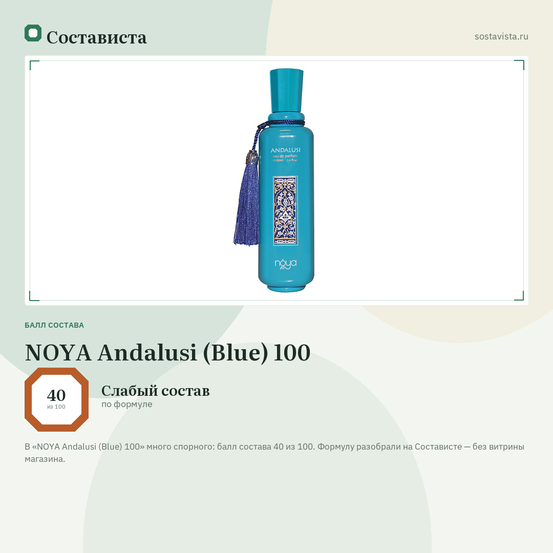 NOYA Andalusi (Blue) 100: балл состава 40 из 100 — Состависта
