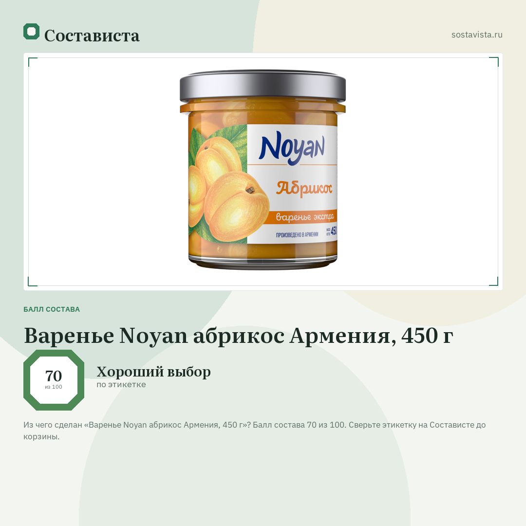 Варенье Noyan абрикос Армения, 450 г: балл состава 70 из 100 — Состависта