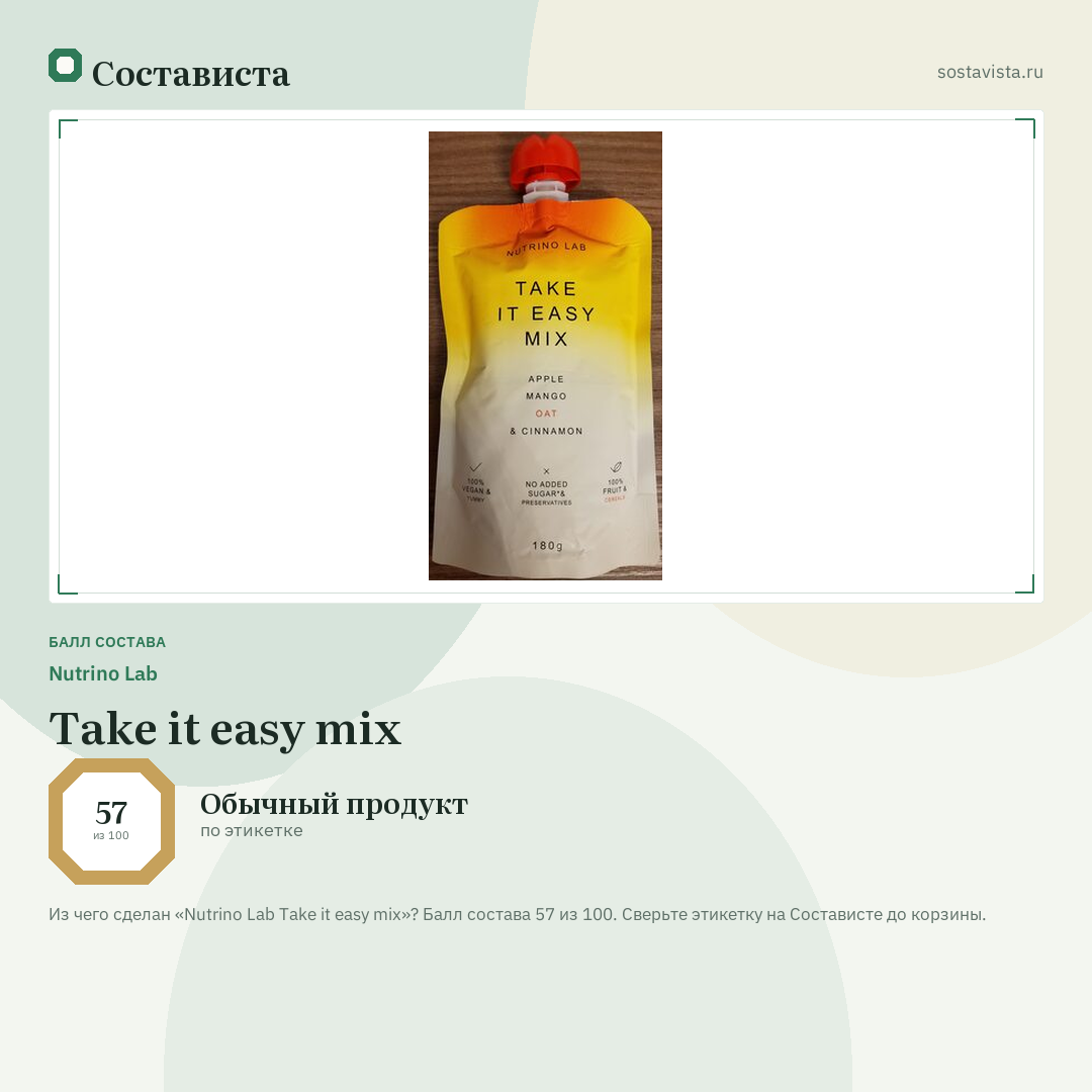 Nutrino Lab Take it easy mix: балл состава 57 из 100 — Состависта