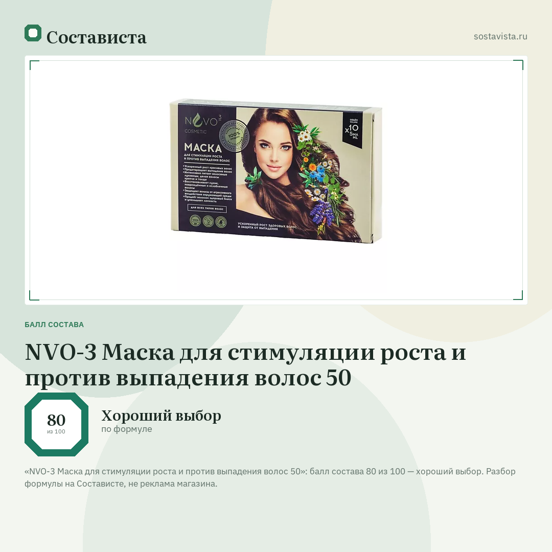 NVO-3 Маска для стимуляции роста и против выпадения волос 50: балл состава 80 из 100 — Состависта