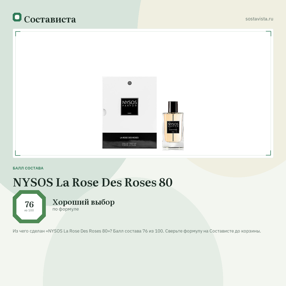 NYSOS La Rose Des Roses 80: балл состава 76 из 100 — Состависта