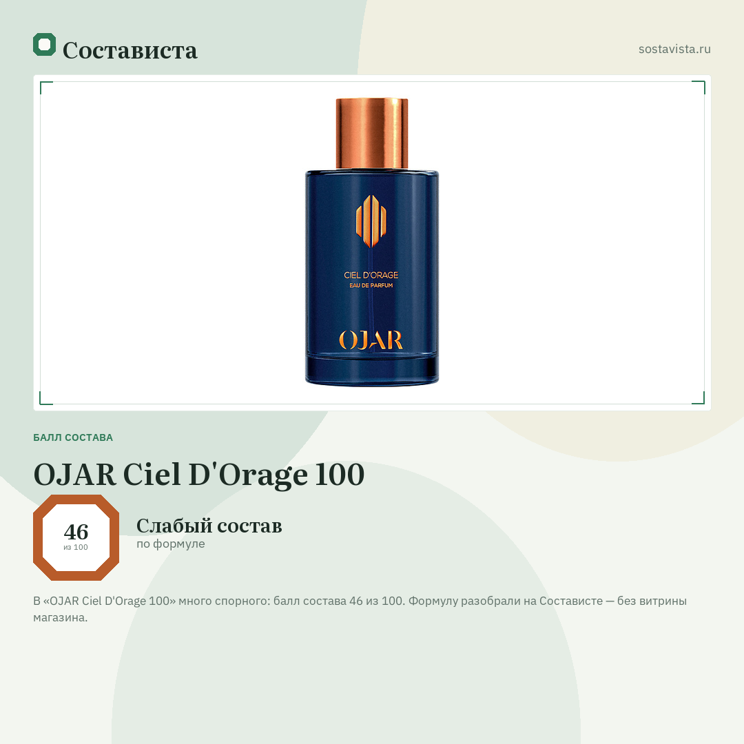 OJAR Ciel D'Orage 100: балл состава 46 из 100 — Состависта