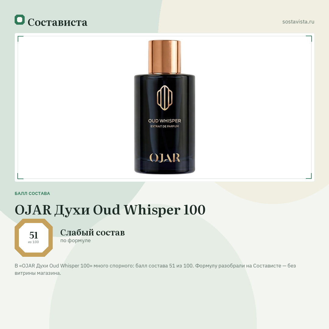 OJAR Духи Oud Whisper 100: балл состава 51 из 100 — Состависта