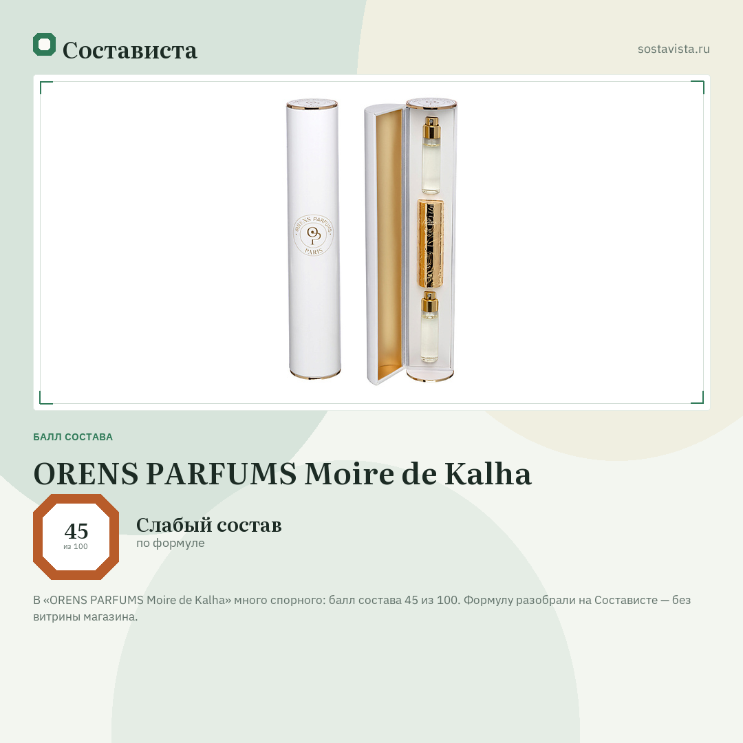 ORENS PARFUMS Moire de Kalha: балл состава 45 из 100 — Состависта