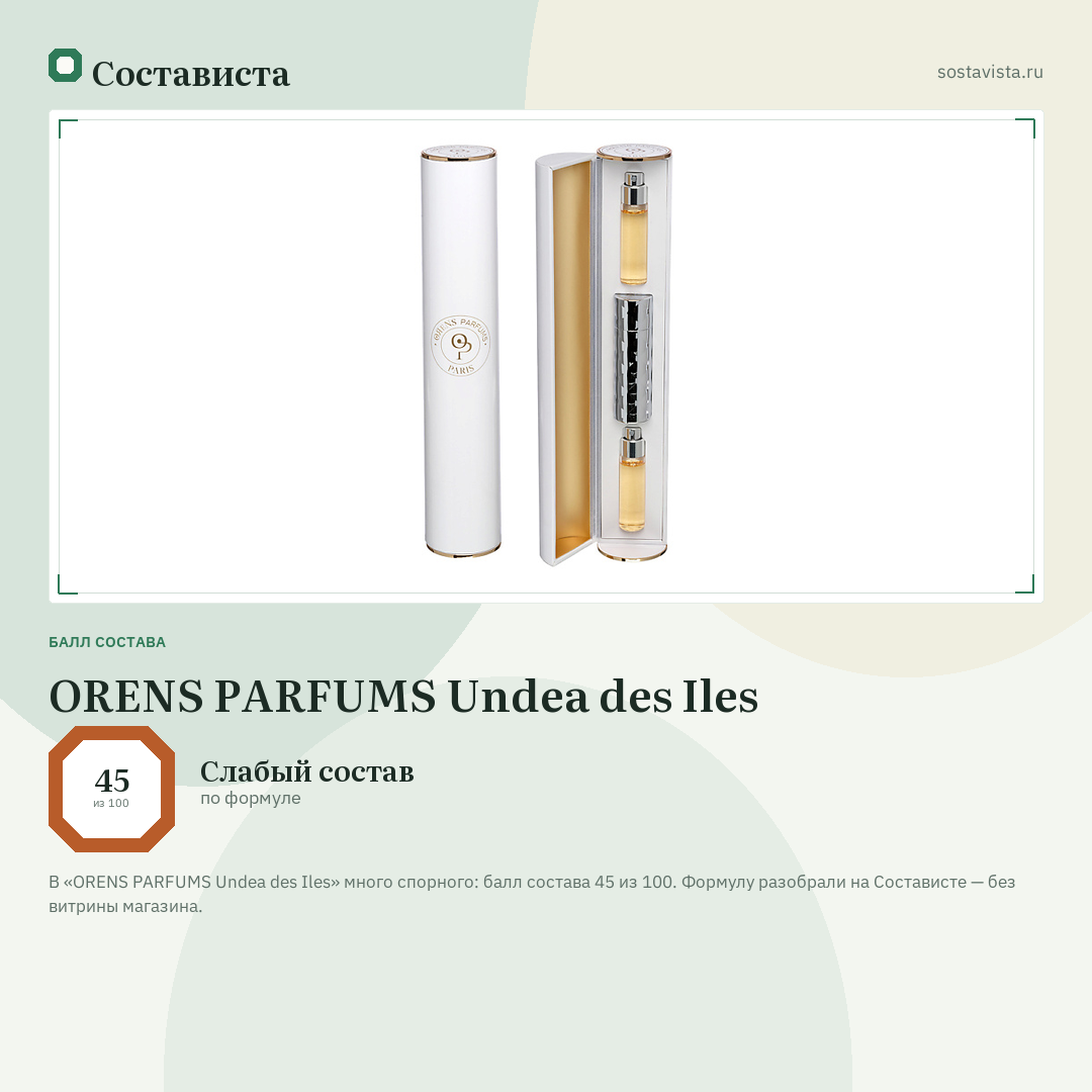 ORENS PARFUMS Undea des Iles: балл состава 45 из 100 — Состависта