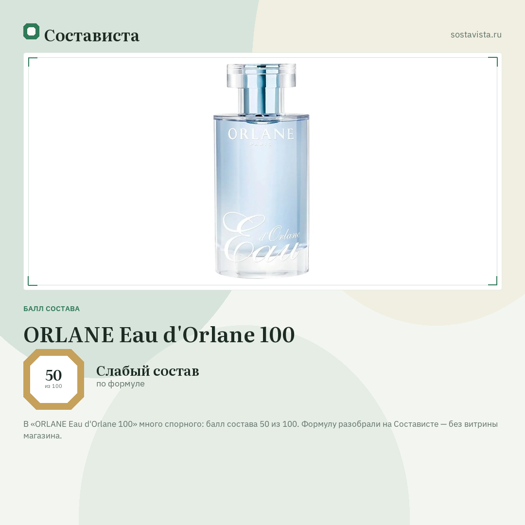 ORLANE Eau d'Orlane 100: балл состава 50 из 100 — Состависта