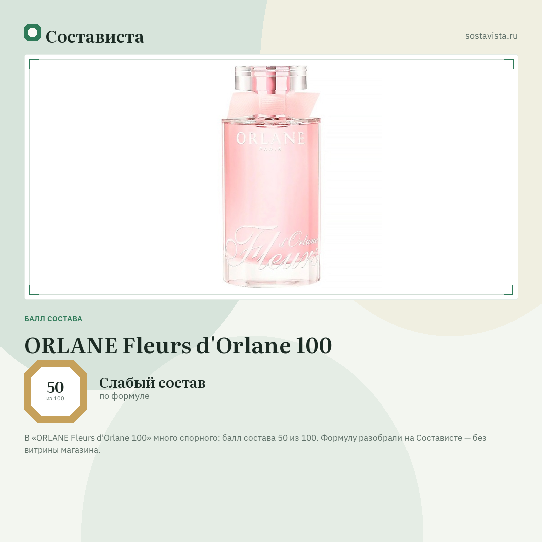 ORLANE Fleurs d'Orlane 100: балл состава 50 из 100 — Состависта