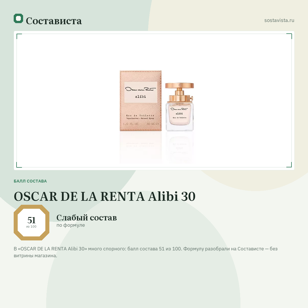 OSCAR DE LA RENTA Alibi 30: балл состава 51 из 100 — Состависта