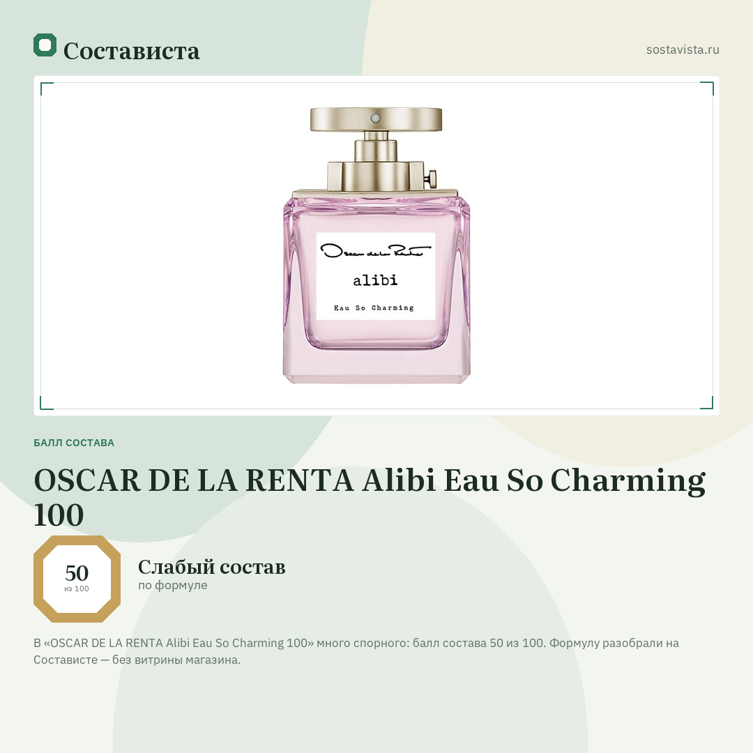 OSCAR DE LA RENTA Alibi Eau So Charming 100: балл состава 50 из 100 — Состависта