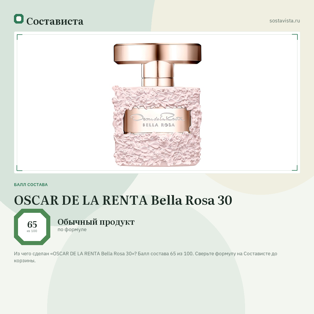 OSCAR DE LA RENTA Bella Rosa 30: балл состава 65 из 100 — Состависта