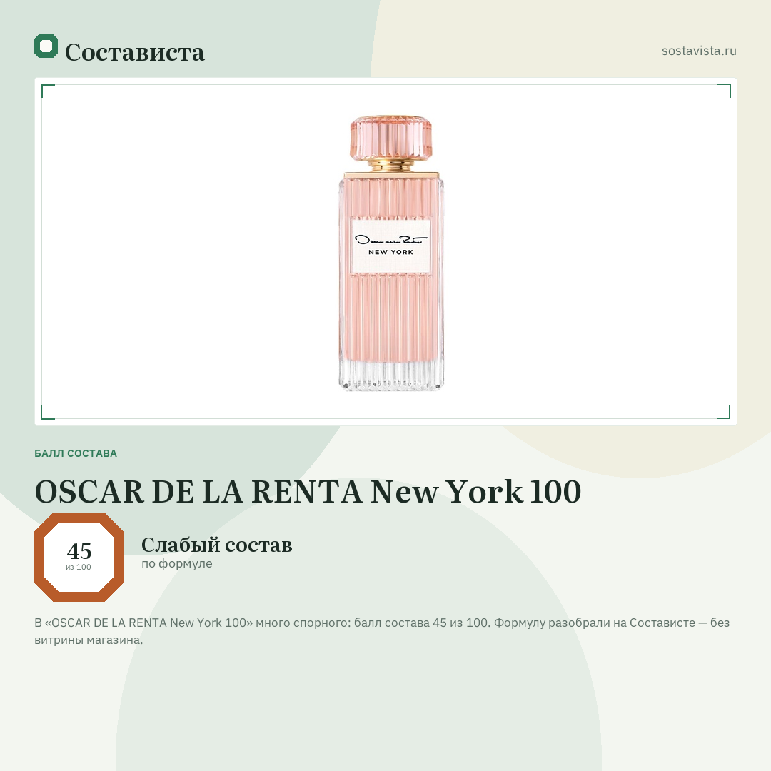 OSCAR DE LA RENTA New York 100: балл состава 45 из 100 — Состависта