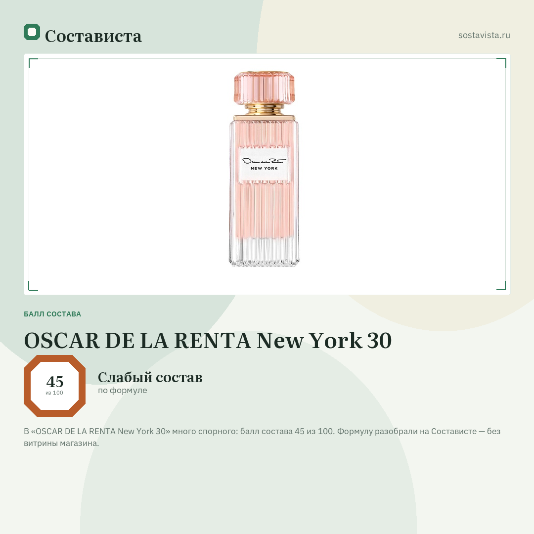 OSCAR DE LA RENTA New York 30: балл состава 45 из 100 — Состависта