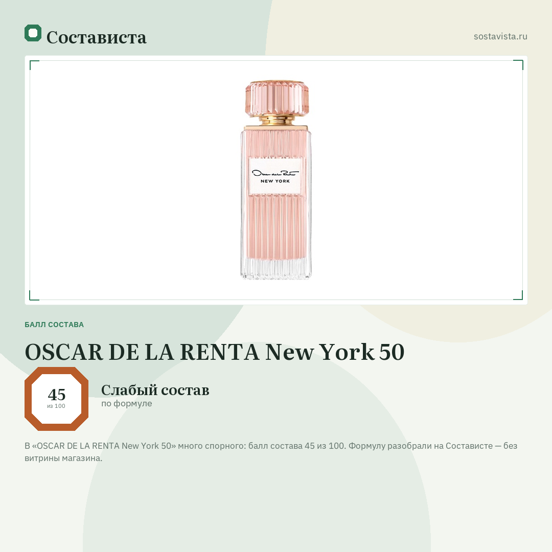OSCAR DE LA RENTA New York 50: балл состава 45 из 100 — Состависта