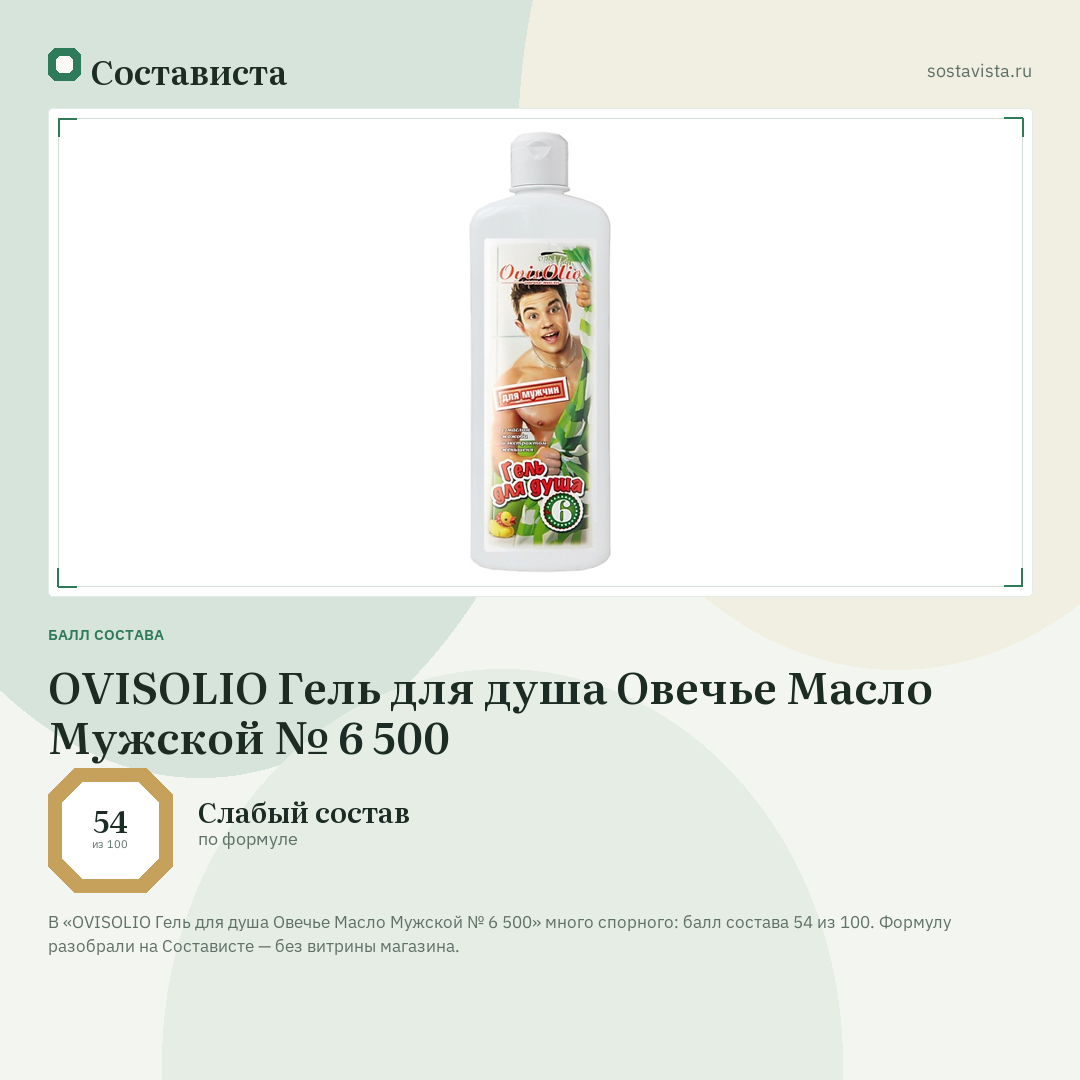 OVISOLIO Гель для душа Овечье Масло Мужской № 6 500: балл состава 54 из 100 — Состависта