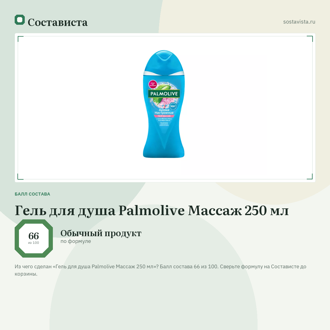 Гель для душа Palmolive Массаж 250 мл: балл состава 66 из 100 — Состависта