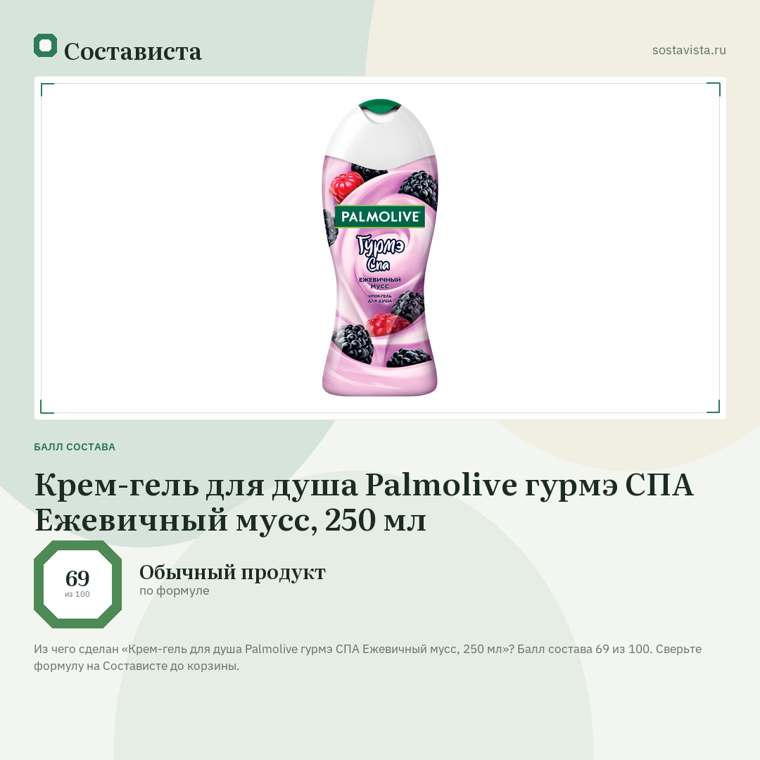 Крем-гель для душа Palmolive гурмэ СПА Ежевичный мусс, 250 мл: балл состава 69 из 100 — Состависта
