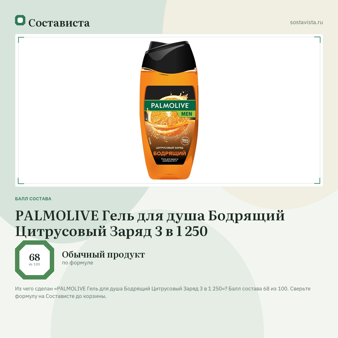 PALMOLIVE Гель для душа Бодрящий Цитрусовый Заряд 3 в 1 250: балл состава 68 из 100 — Состависта