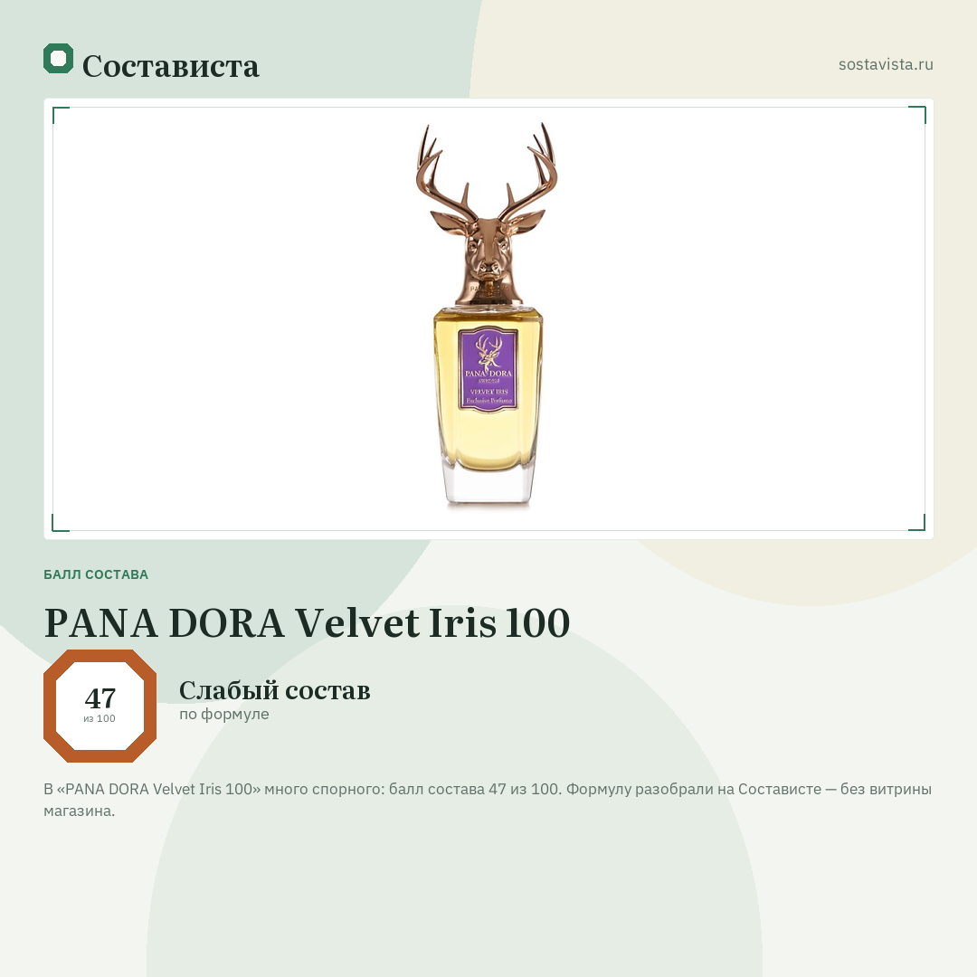 PANA DORA Velvet Iris 100: балл состава 47 из 100 — Состависта