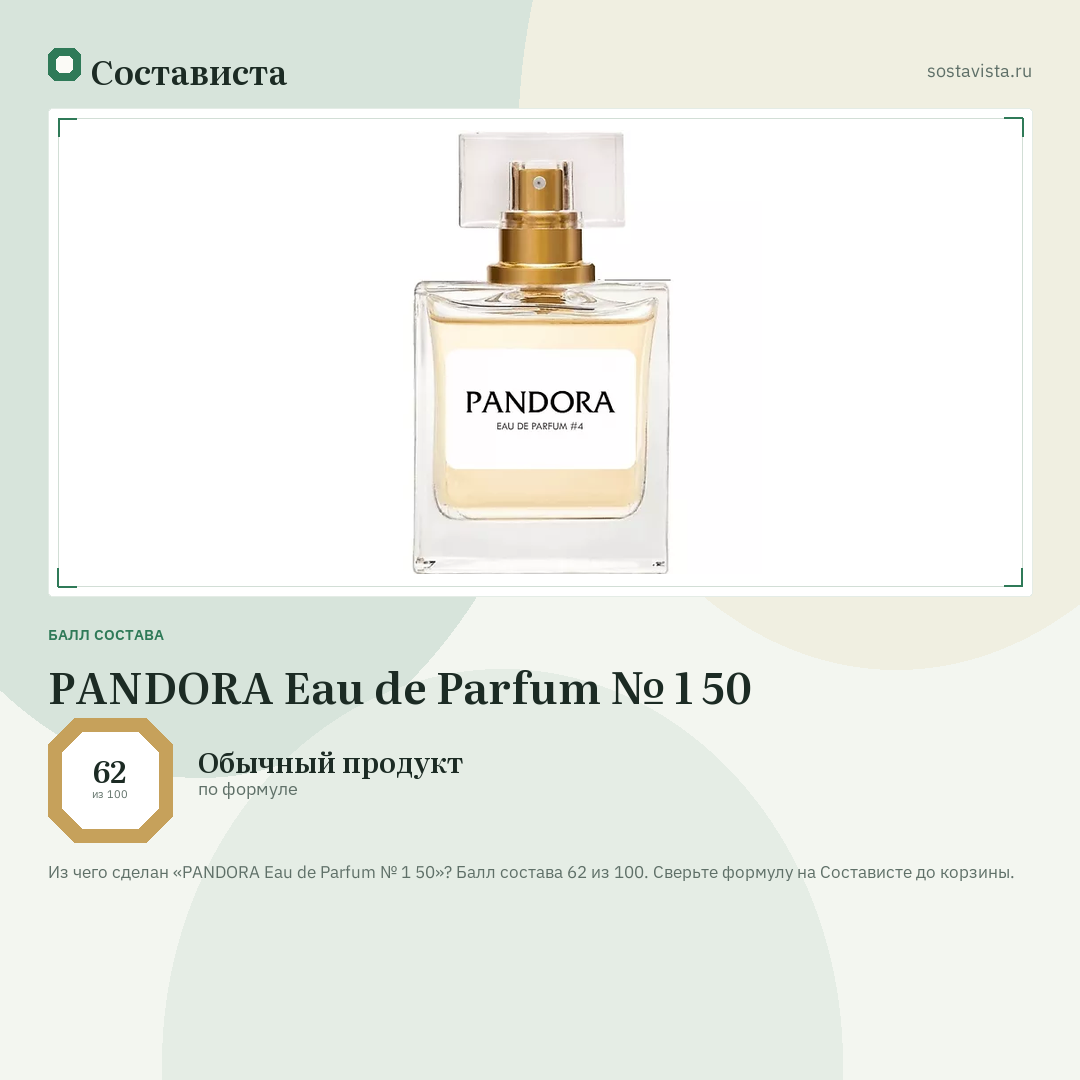 PANDORA Eau de Parfum № 1 50: балл состава 62 из 100 — Состависта