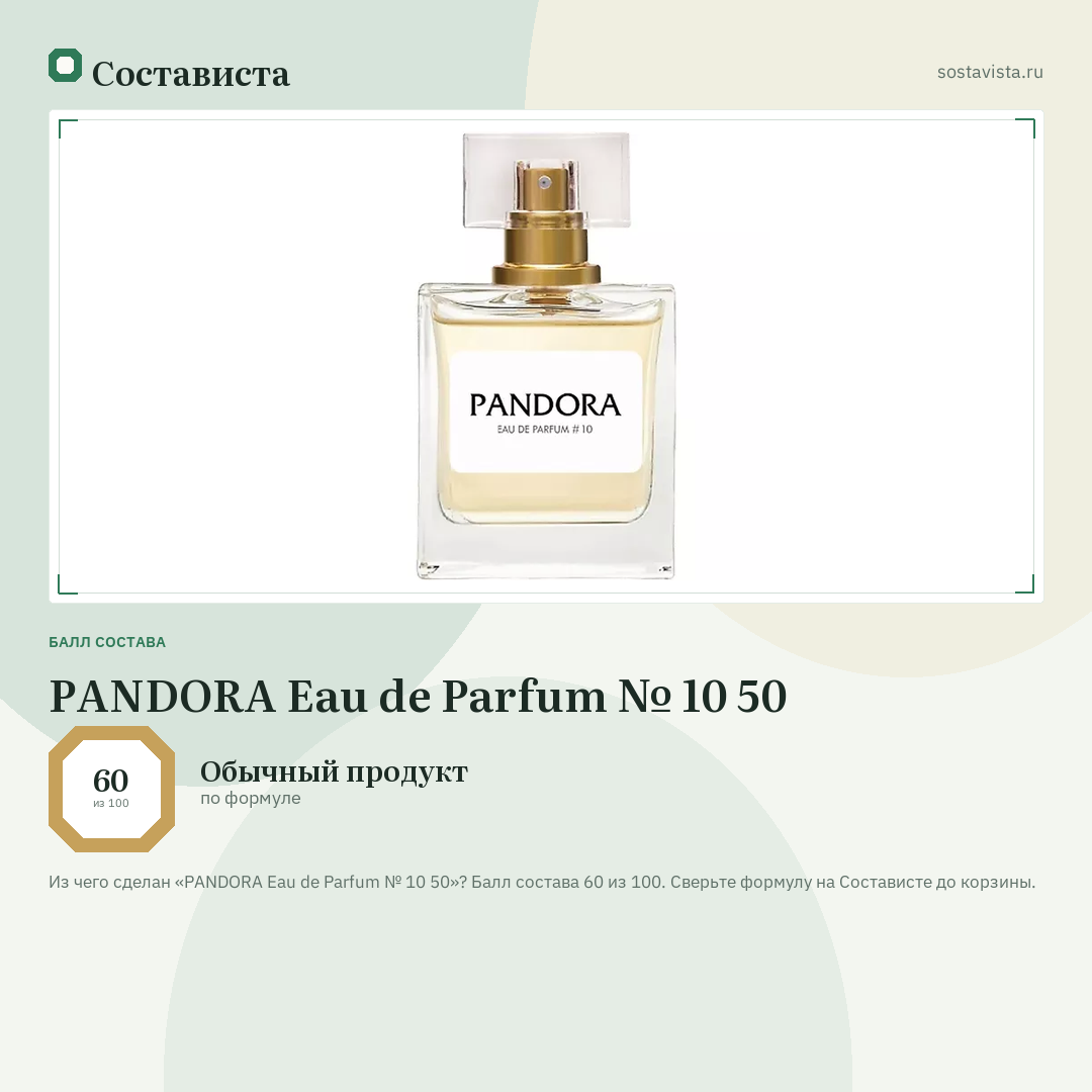 PANDORA Eau de Parfum № 10 50: балл состава 60 из 100 — Состависта