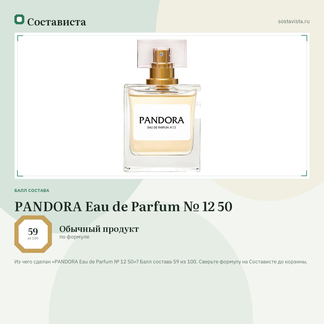PANDORA Eau de Parfum № 12 50: балл состава 59 из 100 — Состависта