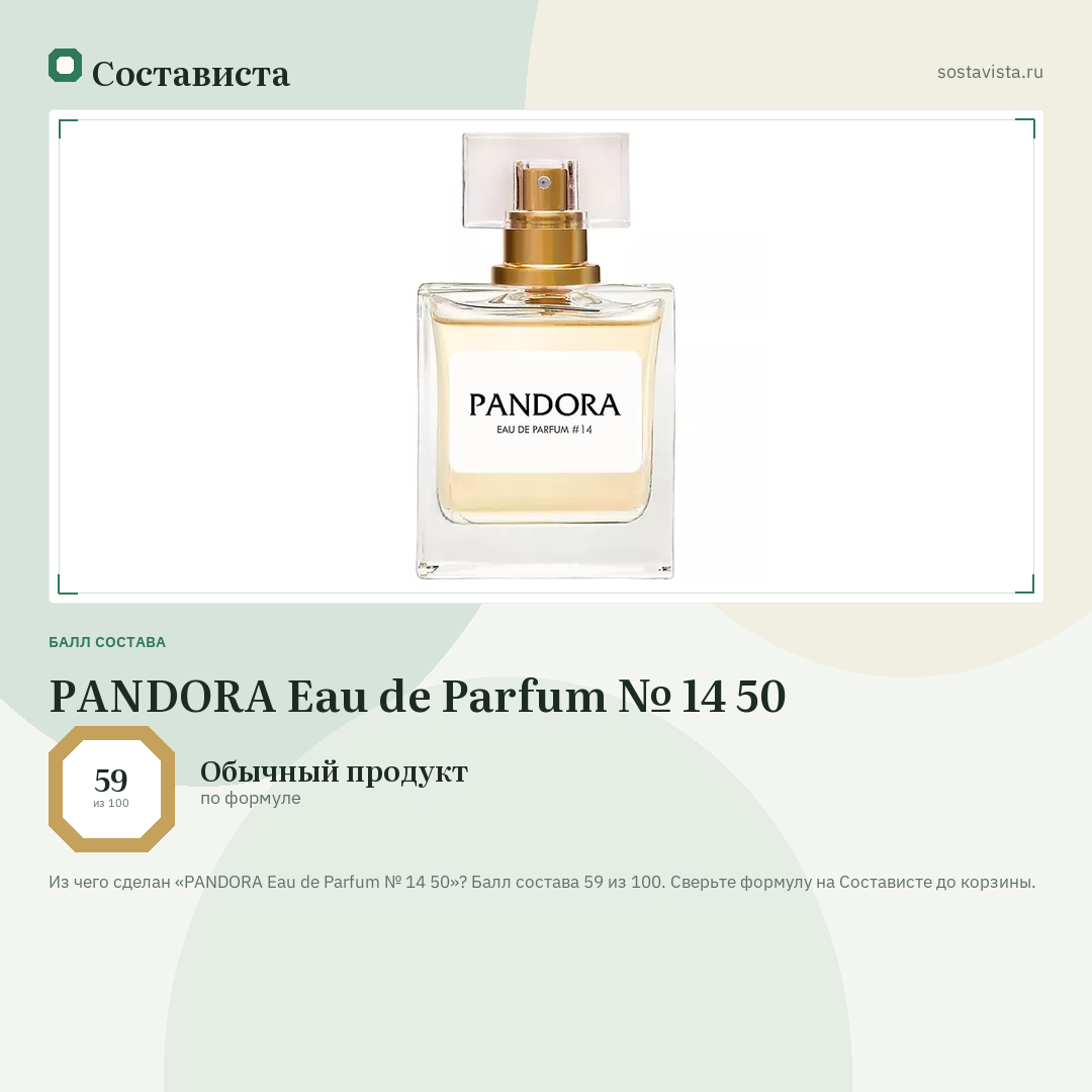 PANDORA Eau de Parfum № 14 50: балл состава 59 из 100 — Состависта