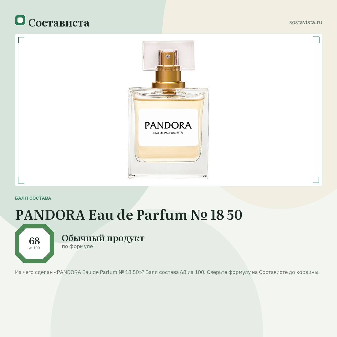 PANDORA Eau de Parfum № 18 50: балл состава 68 из 100 — Состависта
