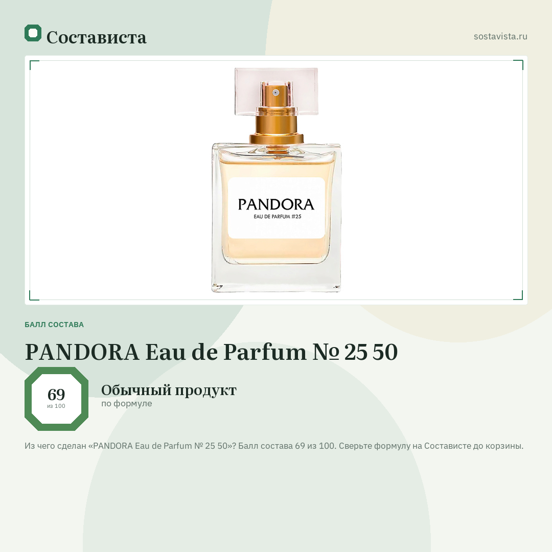 PANDORA Eau de Parfum № 25 50: балл состава 69 из 100 — Состависта