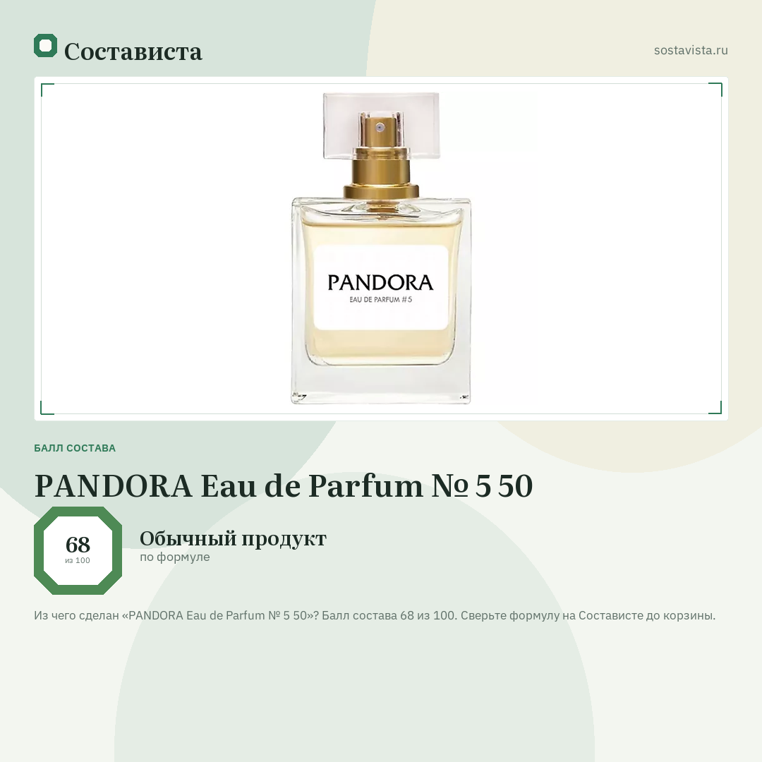 PANDORA Eau de Parfum № 5 50: балл состава 68 из 100 — Состависта