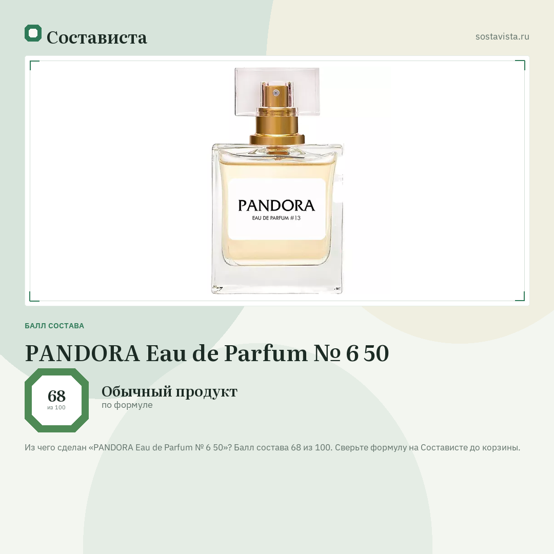 PANDORA Eau de Parfum № 6 50: балл состава 68 из 100 — Состависта