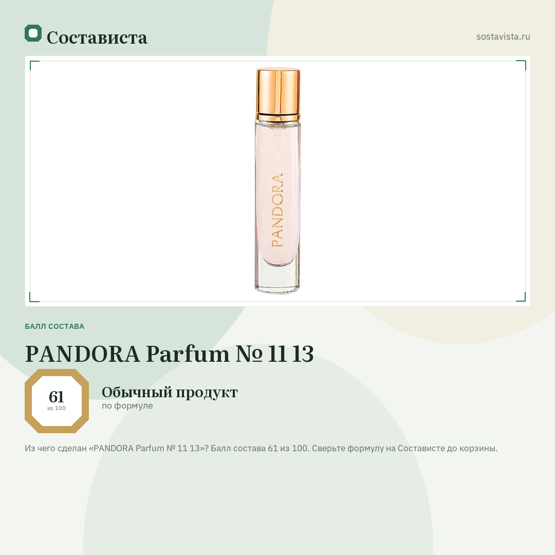 PANDORA Parfum № 11 13: балл состава 61 из 100 — Состависта