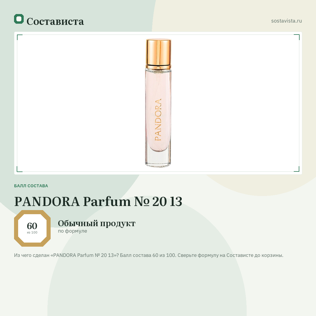 PANDORA Parfum № 20 13: балл состава 60 из 100 — Состависта