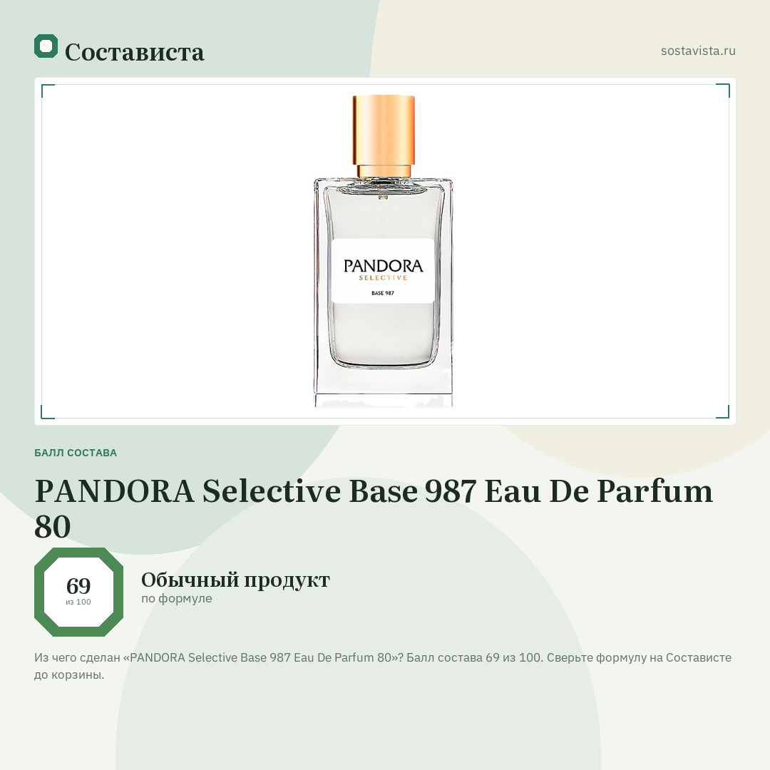 PANDORA Selective Base 987 Eau De Parfum 80: балл состава 69 из 100 — Состависта