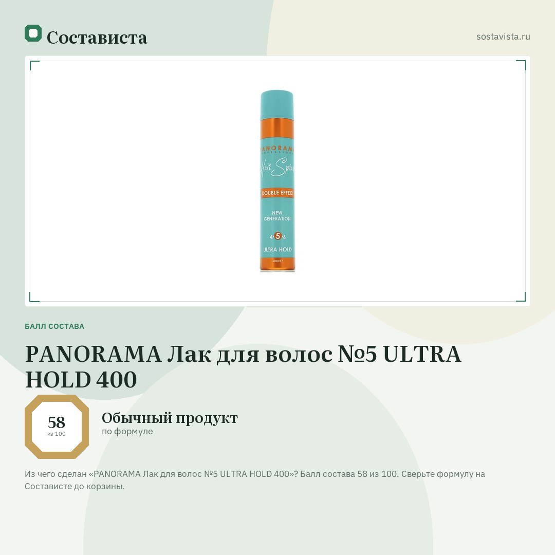 PANORAMA Лак для волос №5 ULTRA HOLD 400: балл состава 58 из 100 — Состависта