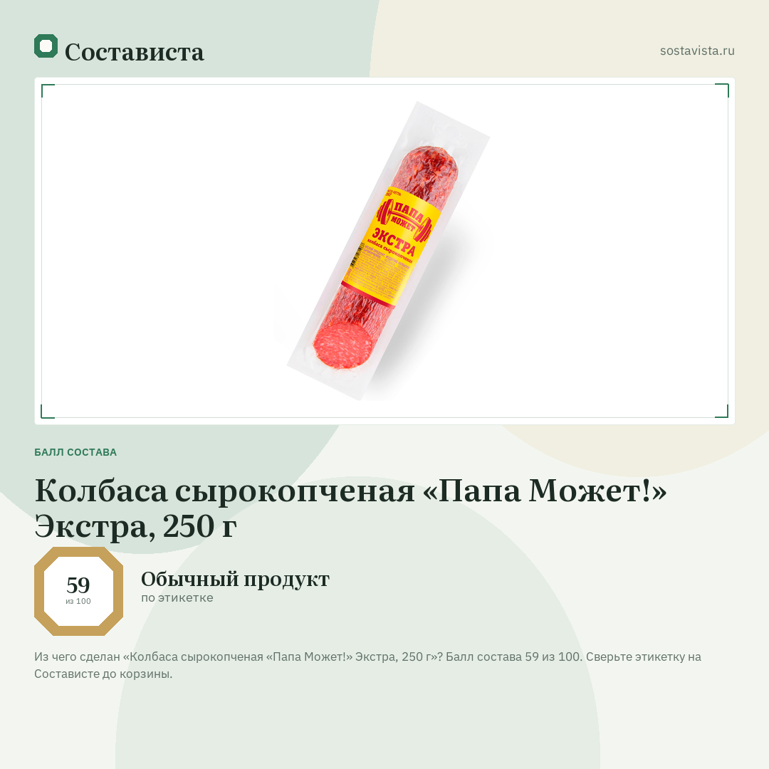 Колбаса сырокопченая «Папа Может!» Экстра, 250 г: балл состава 59 из 100 — Состависта