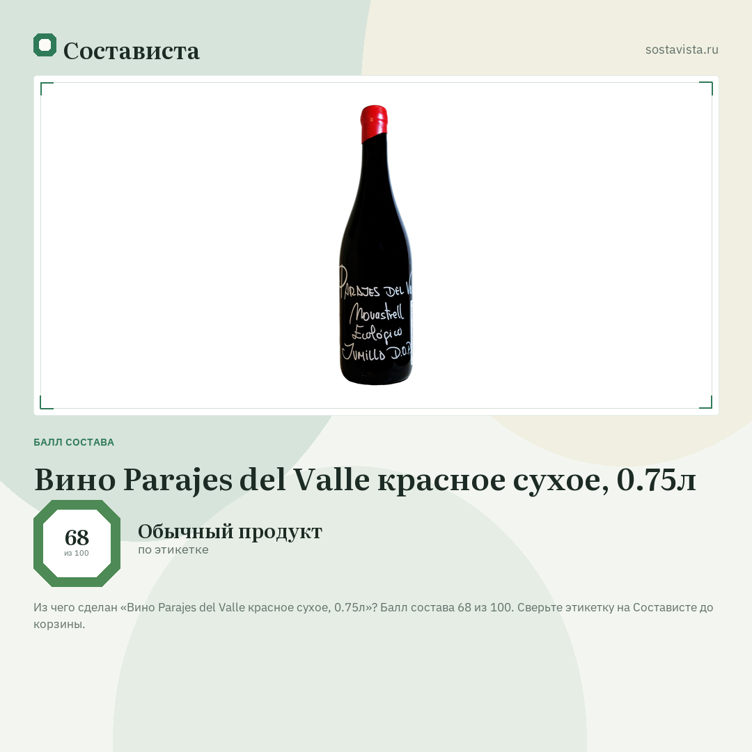 Вино Parajes del Valle красное сухое, 0.75л: балл состава 68 из 100 — Состависта