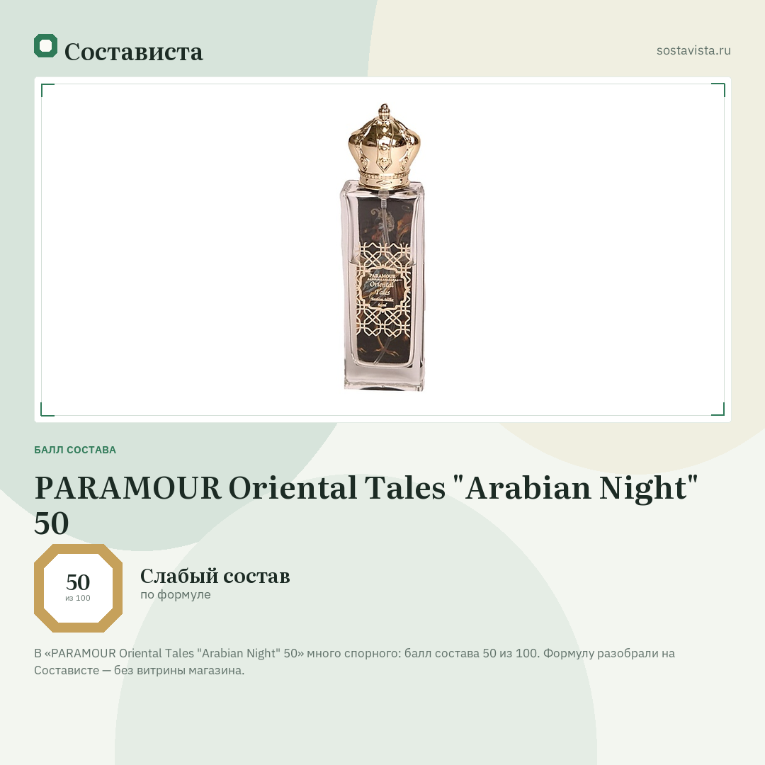 PARAMOUR Oriental Tales "Arabian Night" 50: балл состава 50 из 100 — Состависта