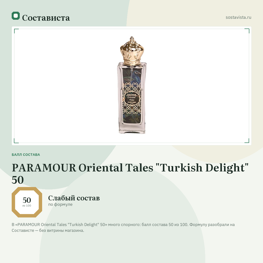 PARAMOUR Oriental Tales "Turkish Delight" 50: балл состава 50 из 100 — Состависта