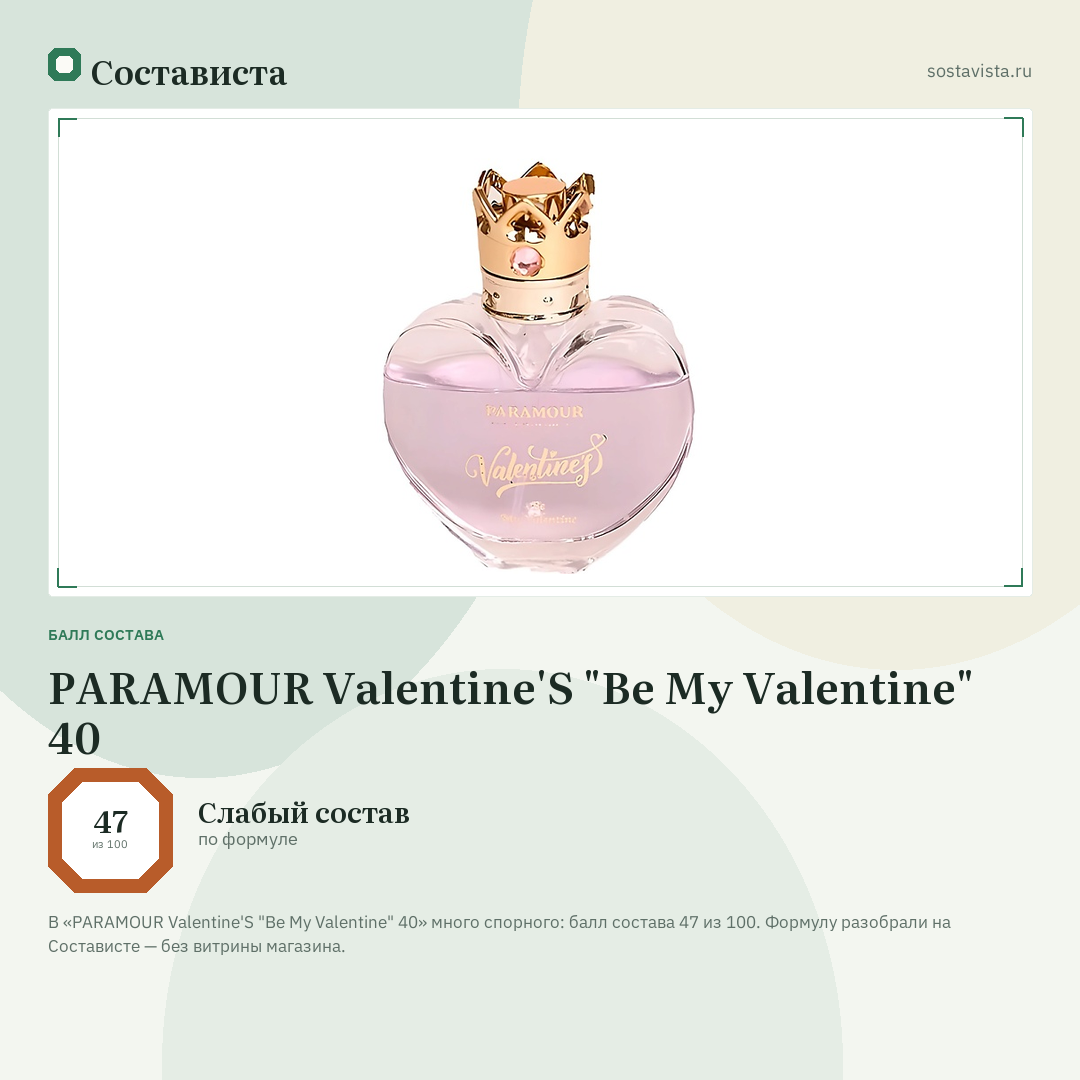 PARAMOUR Valentine'S "Be My Valentine" 40: балл состава 47 из 100 — Состависта