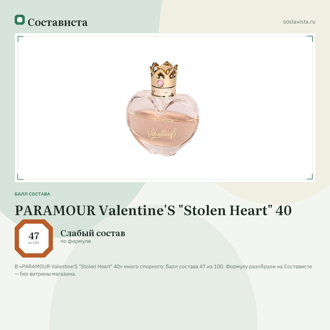 PARAMOUR Valentine'S "Stolen Heart" 40: балл состава 47 из 100 — Состависта