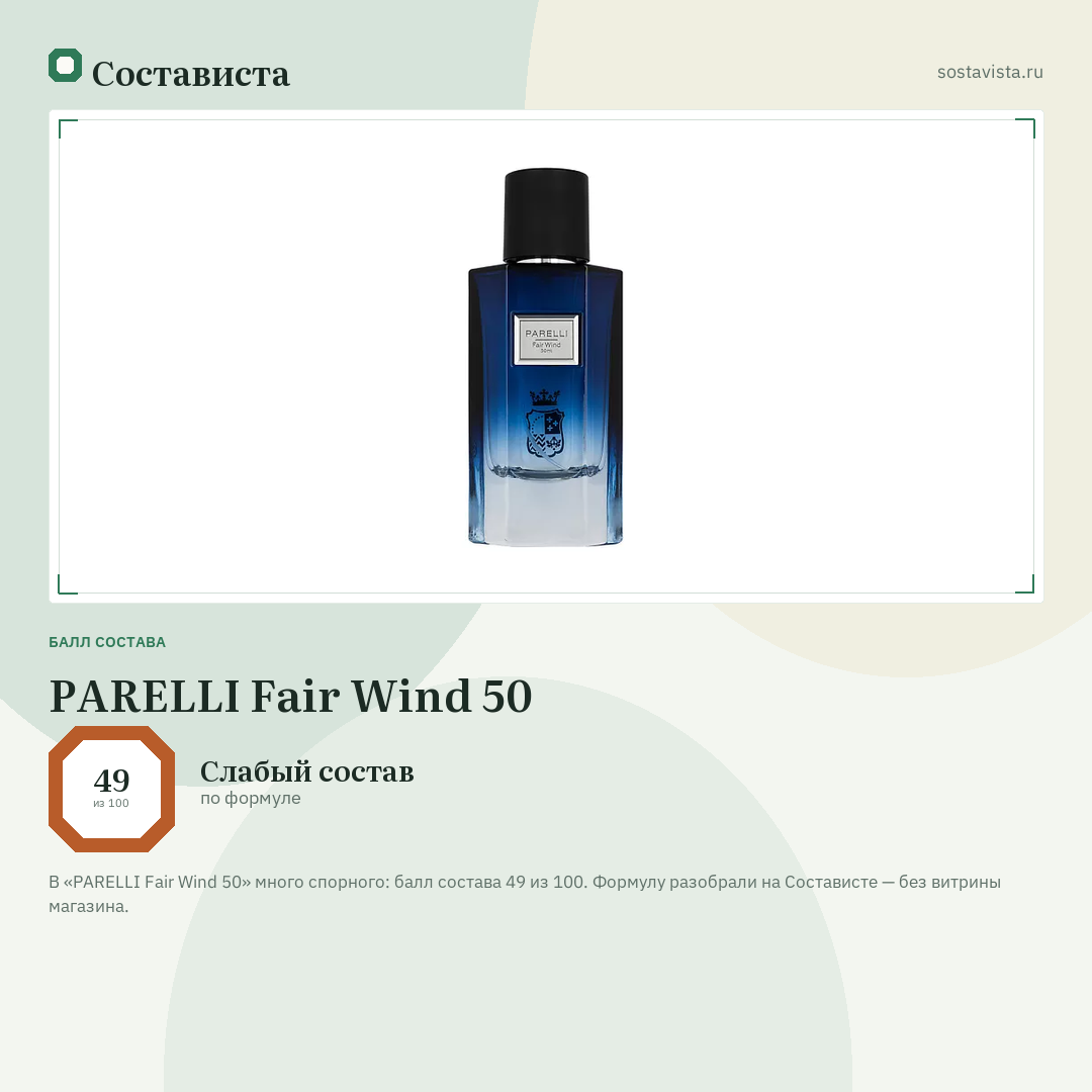 PARELLI Fair Wind 50: балл состава 49 из 100 — Состависта