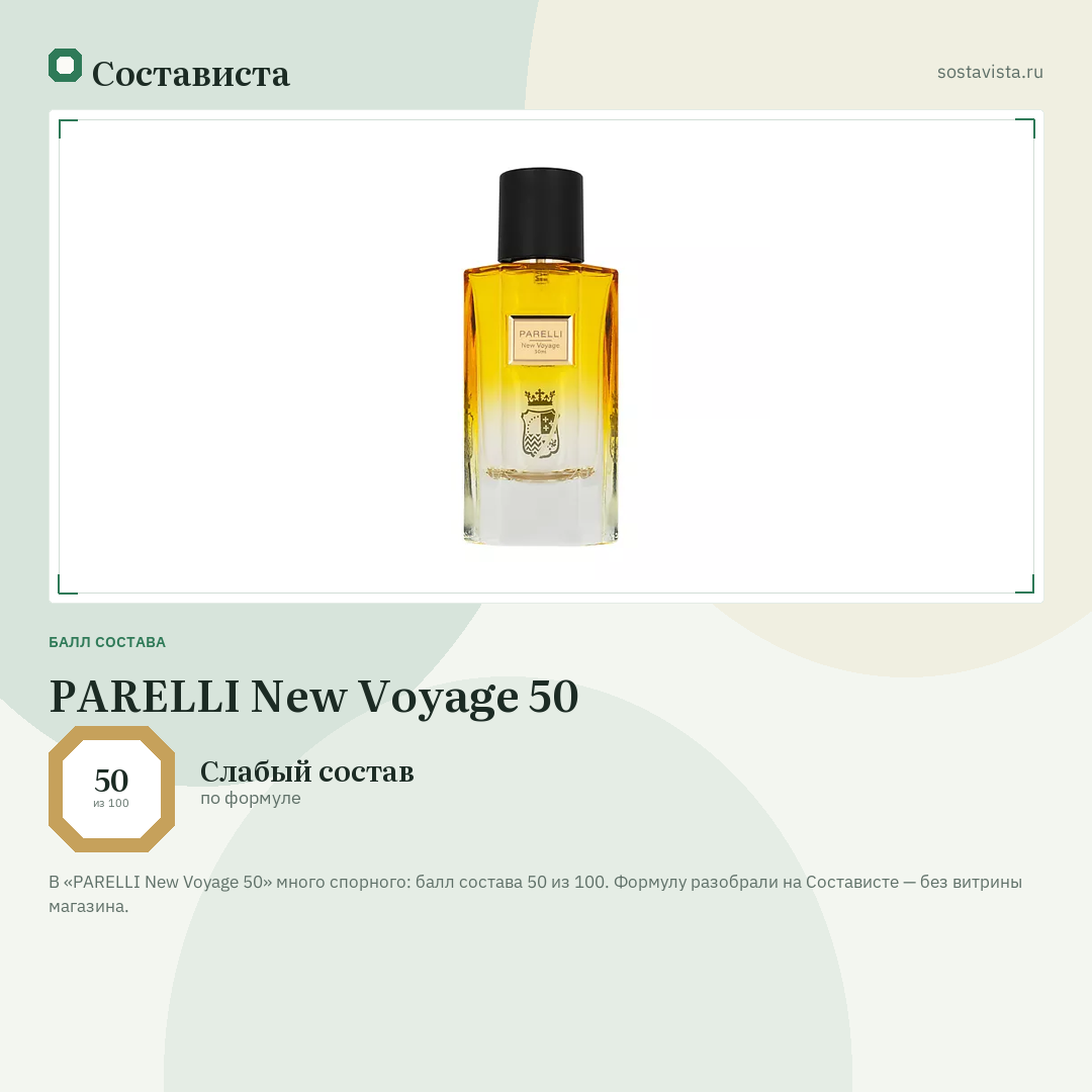 PARELLI New Voyage 50: балл состава 50 из 100 — Состависта