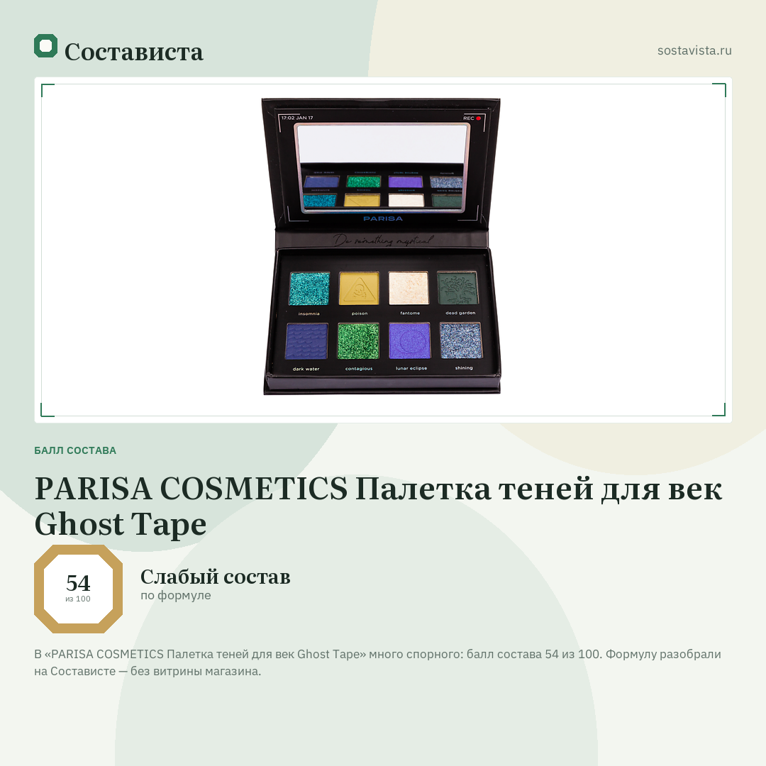 PARISA COSMETICS Палетка теней для век Ghost Tape: балл состава 54 из 100 — Состависта