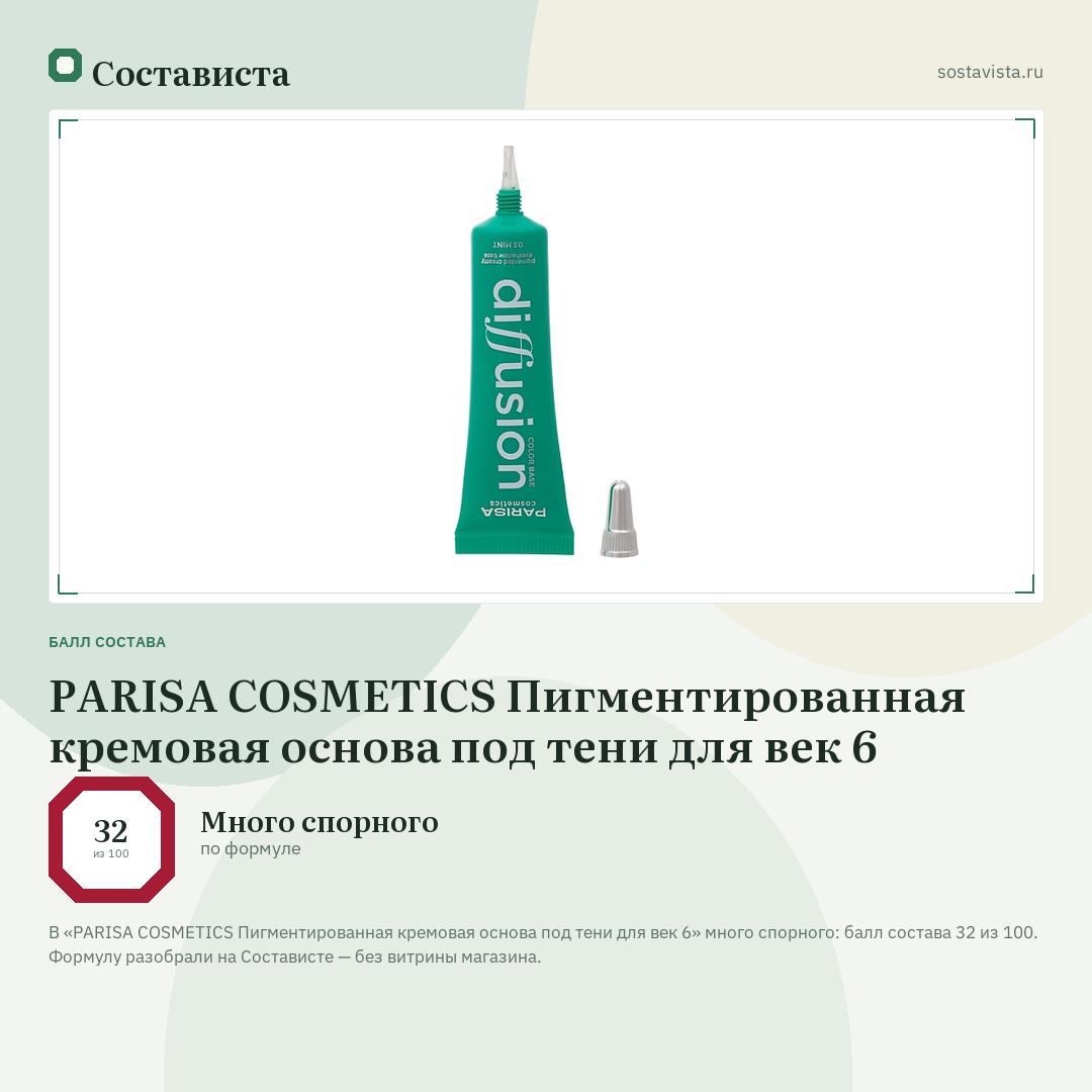 PARISA COSMETICS Пигментированная кремовая основа под тени для век 6: балл состава 32 из 100 — Состависта