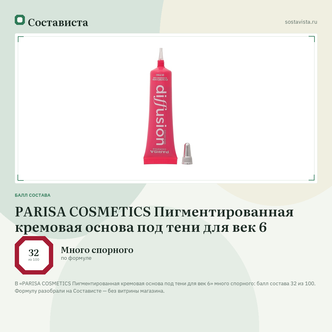 PARISA COSMETICS Пигментированная кремовая основа под тени для век 6: балл состава 32 из 100 — Состависта