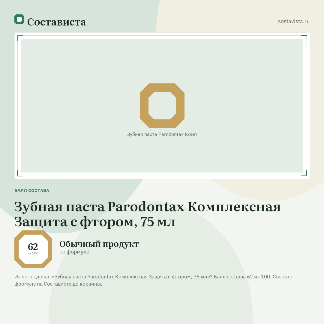 Зубная паста Parodontax Комплексная Защита с фтором, 75 мл: балл состава 62 из 100 — Состависта