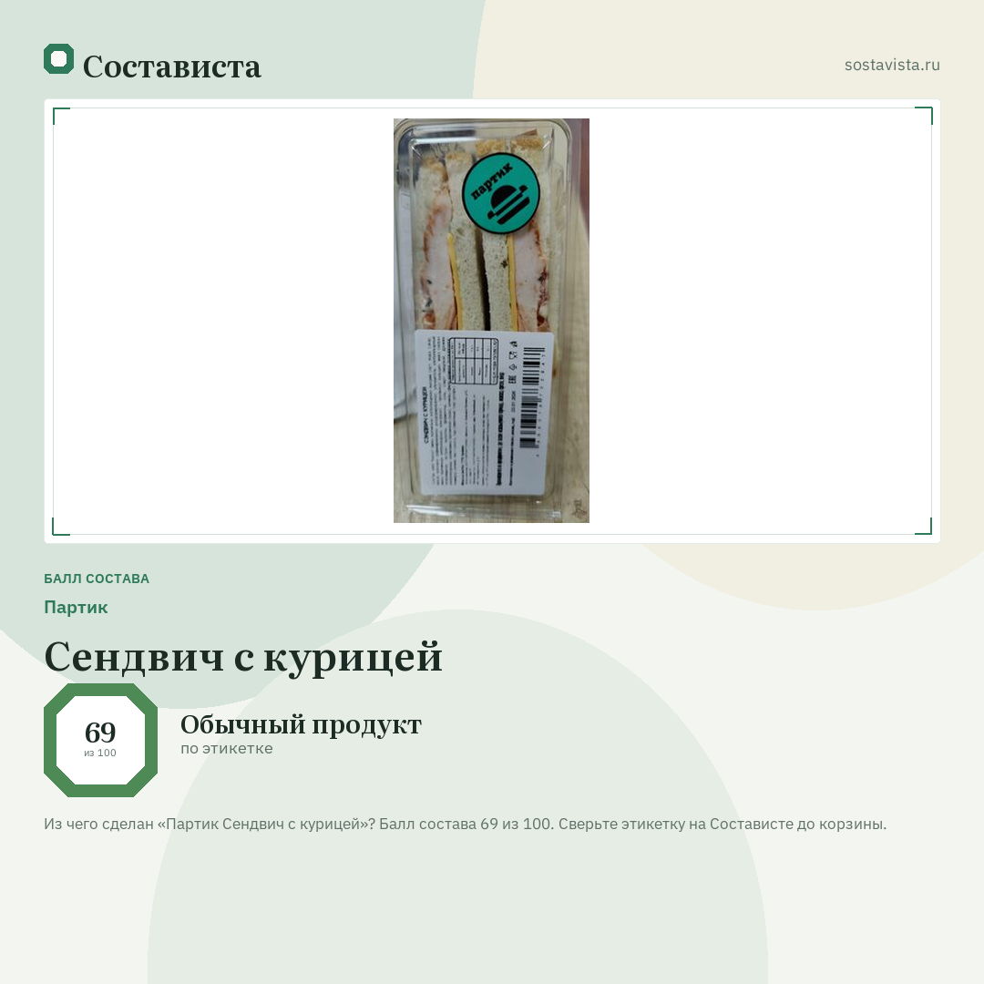 Партик Сендвич с курицей: балл состава 69 из 100 — Состависта